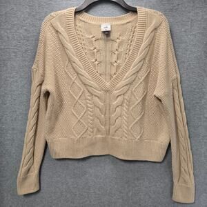 Cabi 5636 Cropped Cable Knit Oversized Sweater Size XS